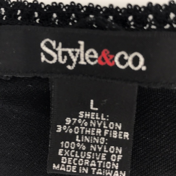 Style & Co Black & White Circles Pattern Glittered Shimmer Size Large V neck - Picture 6 of 12